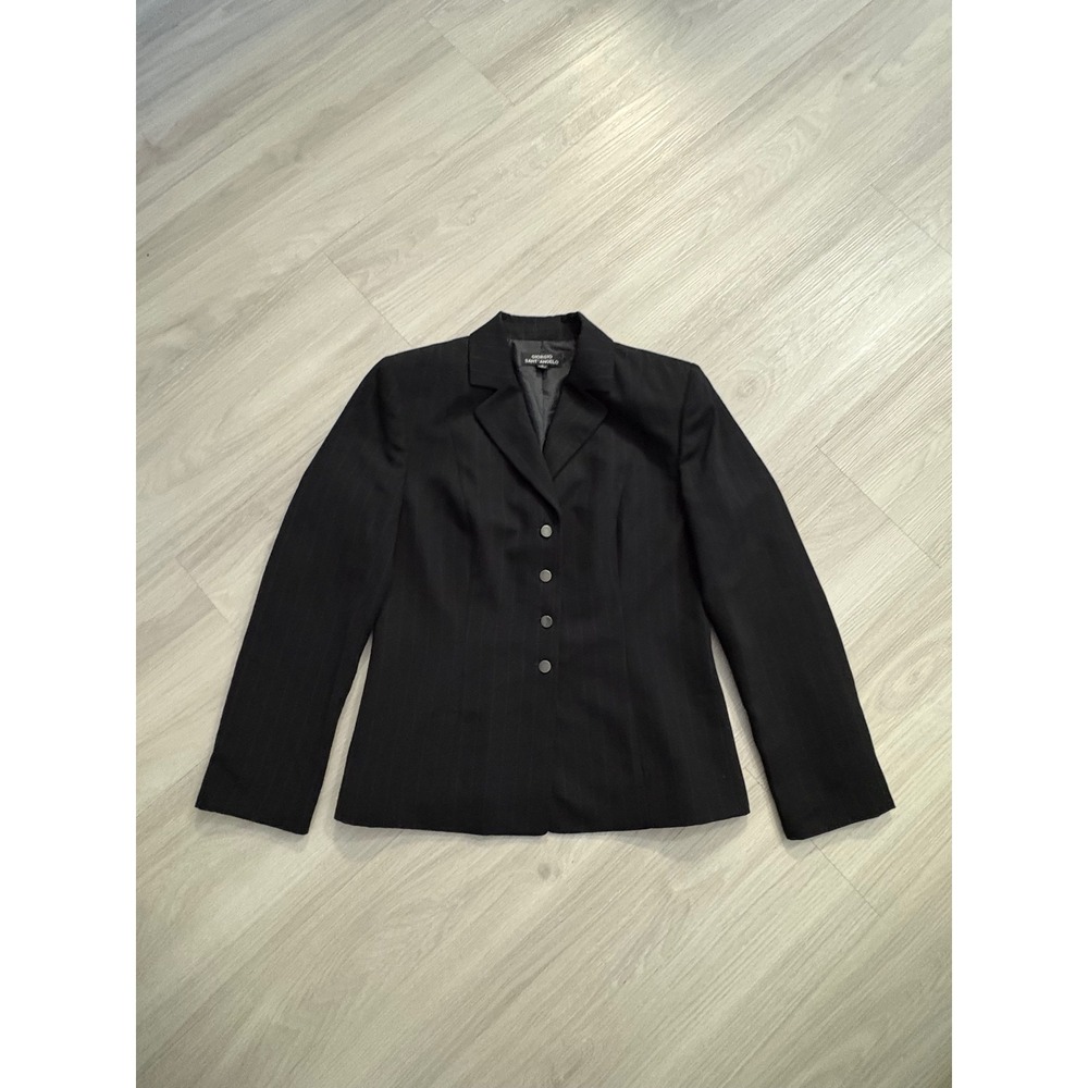 Giorgio Sant'Angelo Womens Black Pinstripe 4-Button Blazer Jacket Size 10